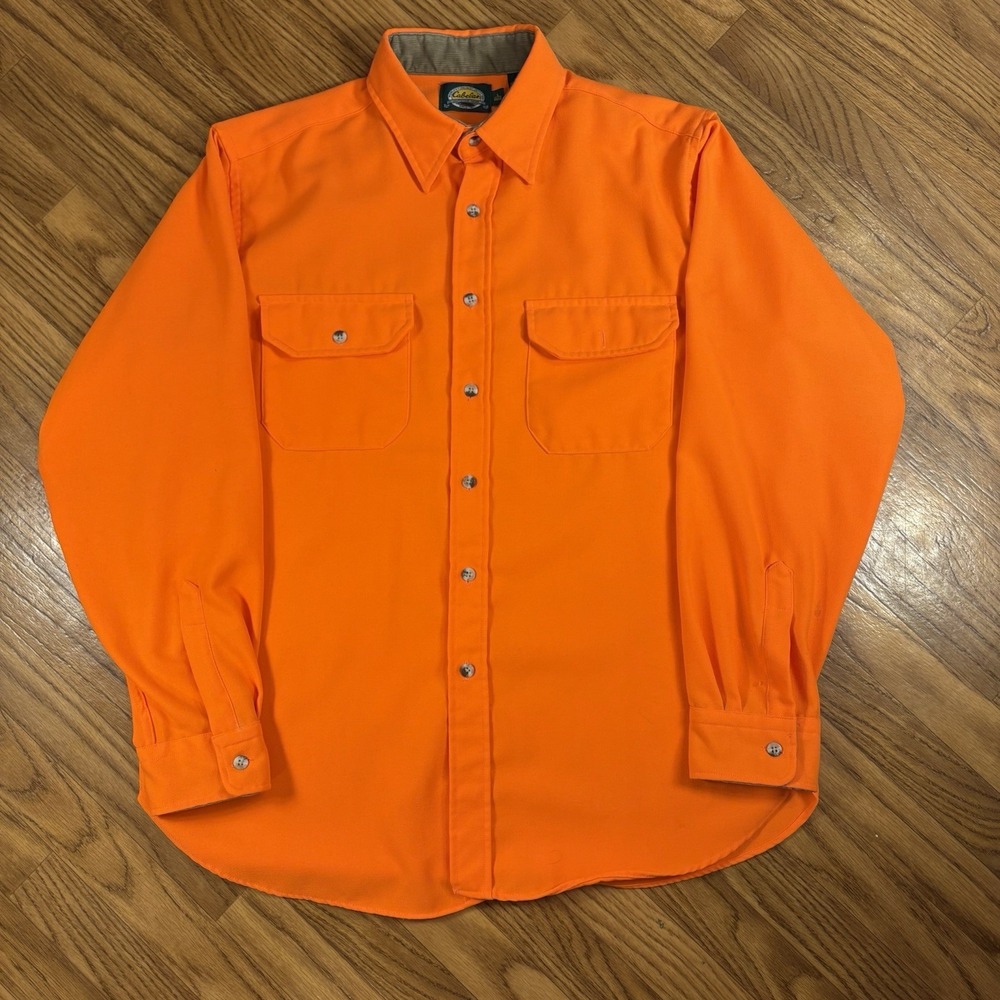 Vintage Cabela's Blaze Orange Hunting Shirt Men's Large Button Up Outdoors USA